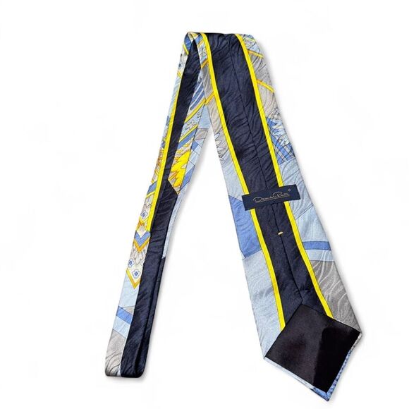 Oscar de la Renta Men’s silk necktie in yellow and blue design - Picture 5 of 5